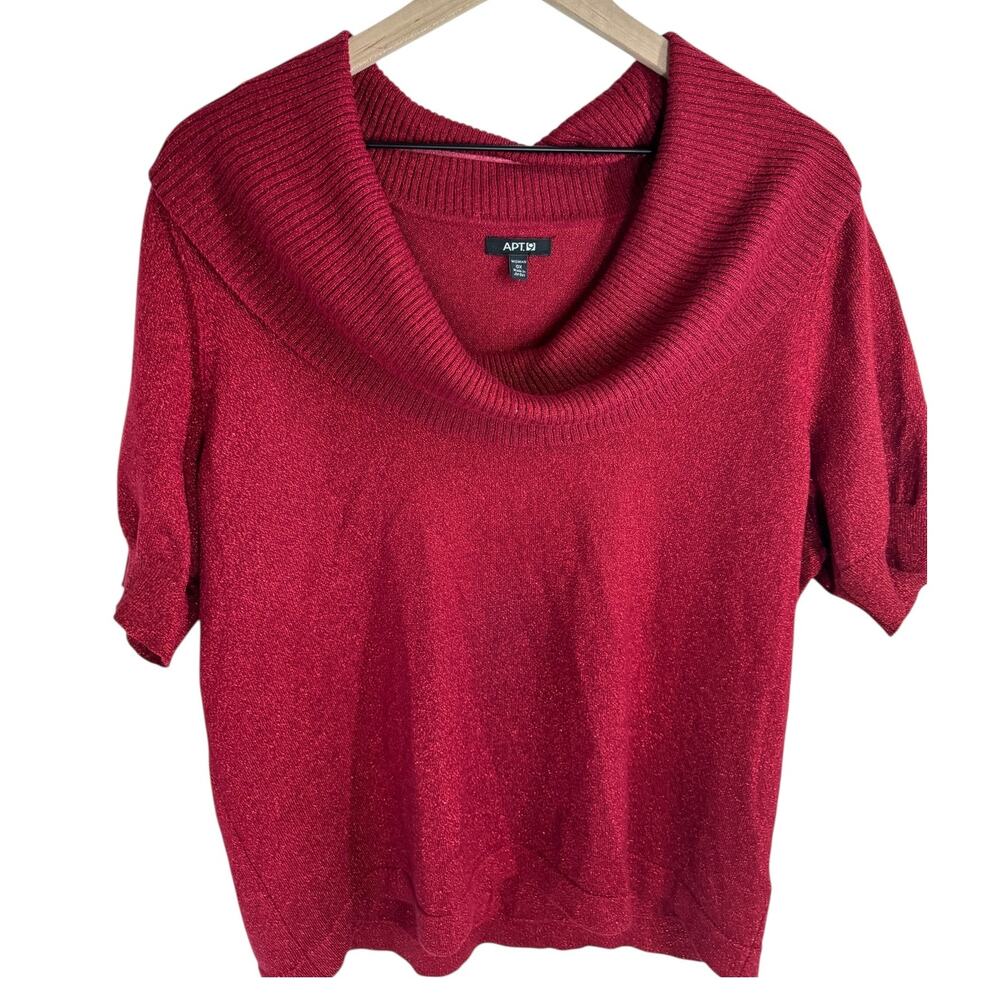 APT. 9 Metallic Shimmer Red Holiday Christmas Cowl Neck Shirt SZ 0X